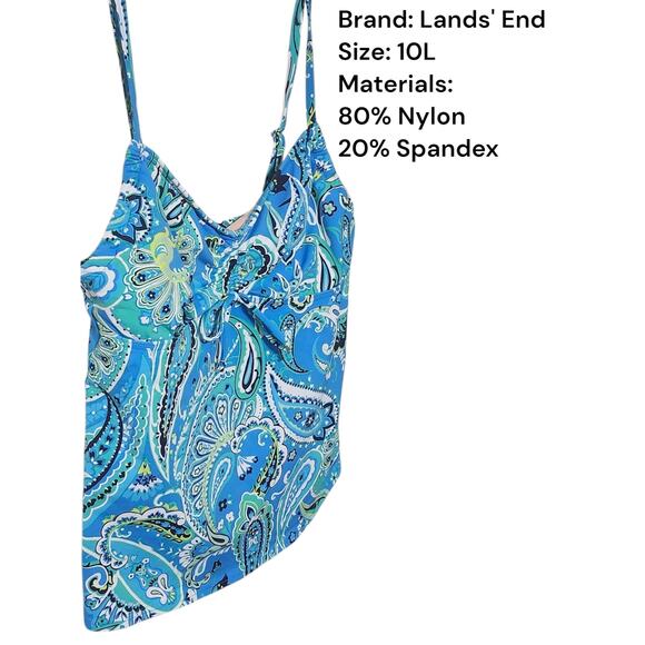 Lands End NEW Size 10L Swim Tankini Top Underwire Turquoise Paisley Tie Front - Picture 11 of 16
